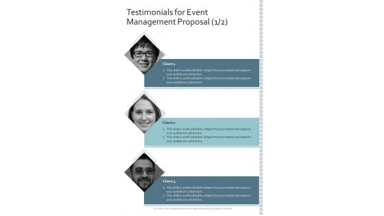 Testimonials For Event Management Proposal One Pager Sample Example Document