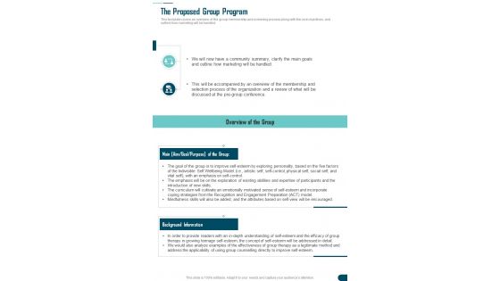 The Proposed Group Program Counseling Proposal Template One Pager Sample Example Document