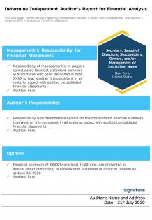 The purpose and content of an independent auditors template 62 infographic ppt pdf document