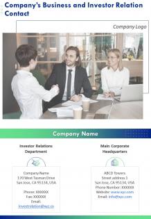 The role of investor relations and contact one page template 123 report infographic ppt pdf document