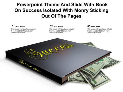 Theme and slide with book on success isolated with monry sticking out of the pages