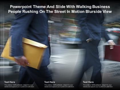 Theme and slide with walking business people rushing on the street in motion blurside view