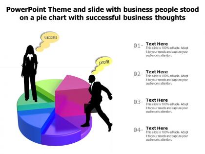 Theme slide with business people stood on a pie chart with successful business thoughts