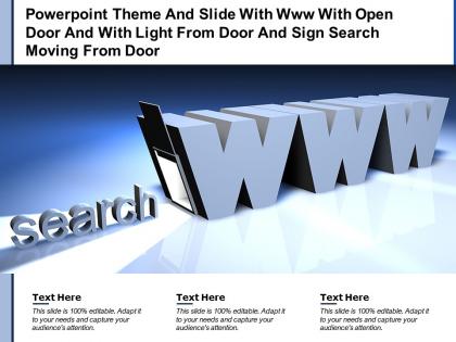 Theme slide with www with open door and with light from door and sign search moving from door