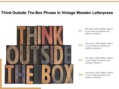 Think outside the box phrase in vintage wooden letterpress