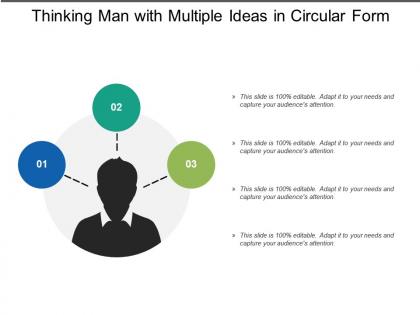 Thinking man with multiple ideas in circular form