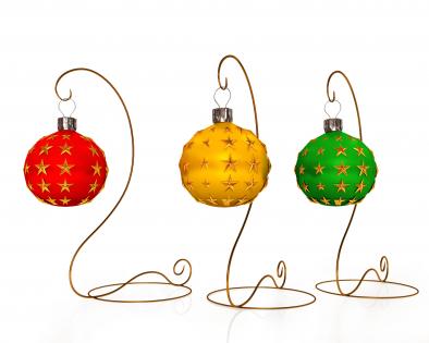 Three beautiful christmas stand with decorative light stock photo