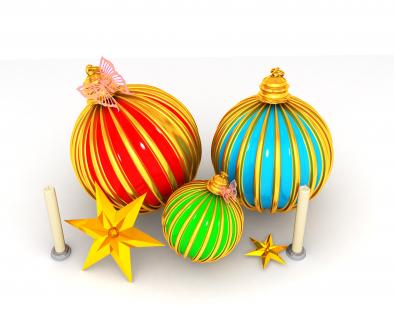 Three beautiful decorative balls with star and candles for christmas stock photo
