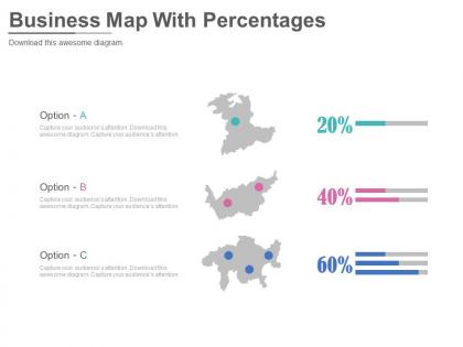 Three business maps with percentages powerpoint slides