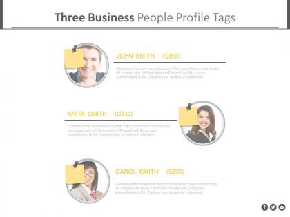 Three business peoples profile tags powerpoint slides