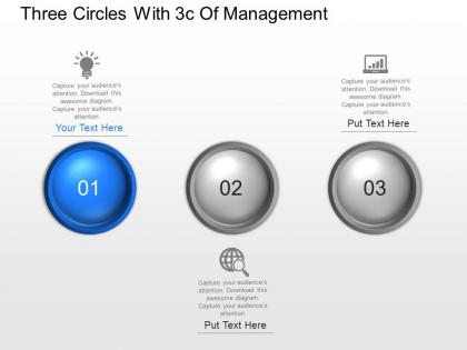Three circles with 3c of management powerpoint template slide