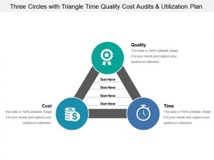 Three circles with triangle time quality cost audits and utilization plan