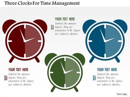 Three clocks for time management flat powerpoint design