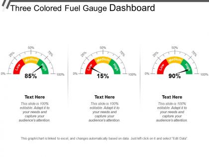Three colored fuel gauge dashboard