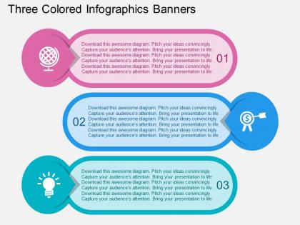 Three colored infographics banners flat powerpoint design