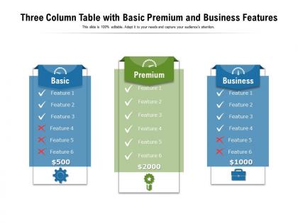 Three column table with basic premium and business features