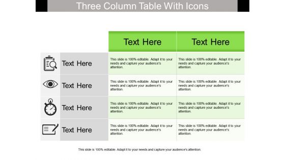 Three column table with icons