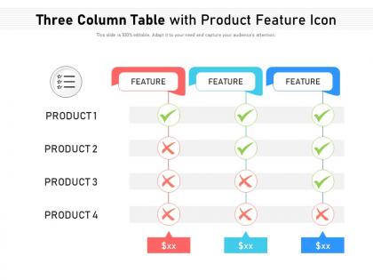 Three column table with product feature icon