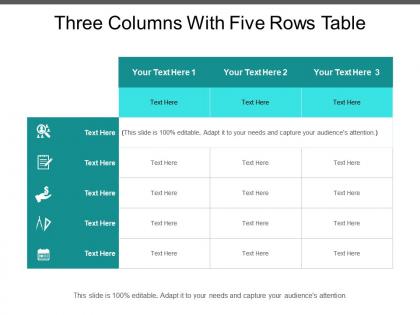 Three columns with five rows table