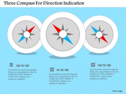 Three compass for direction indication flat powerpoint design