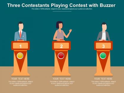 Three contestants playing contest with buzzer