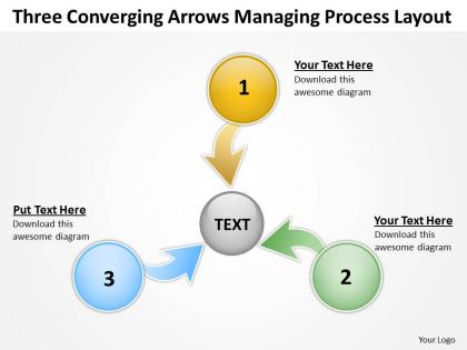 Three converging arrows managing process layout cycle network powerpoint slides