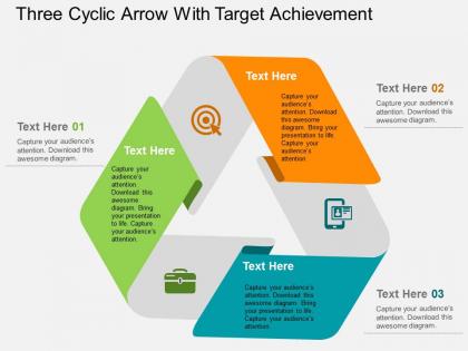 Three cyclic arrow with target achievement flat powerpoint design