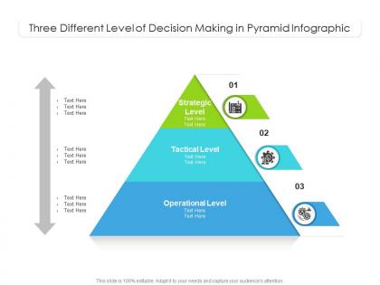 Three different level of decision making in pyramid infographic