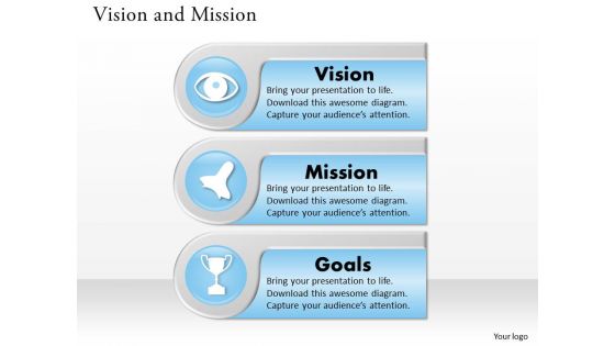 Three different text boxes for vision and mission diagram 0214