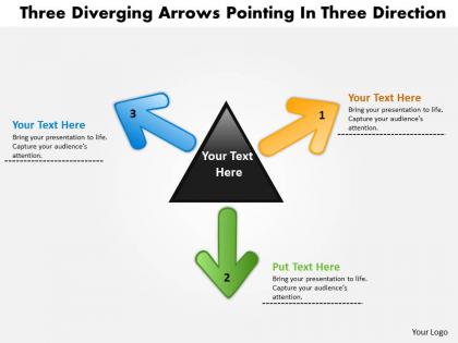 Three diverging arrows pointing direction circular flow process powerpoint templates