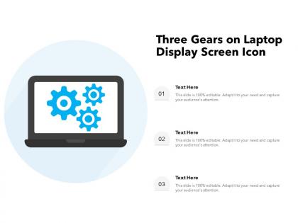 Three gears on laptop display screen icon