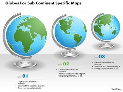 Three globes for sub continent specific maps ppt presentation slides