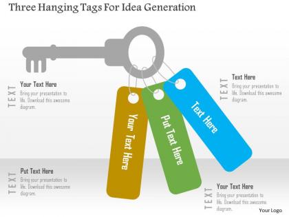 Three hanging tags for idea generation flat powerpoint design