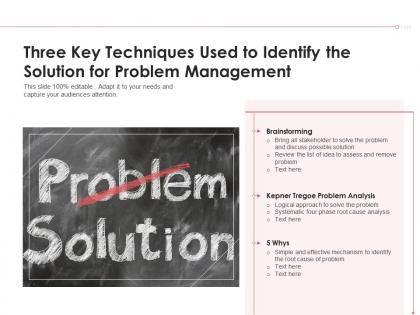 Three key techniques used to identify the solution for problem management