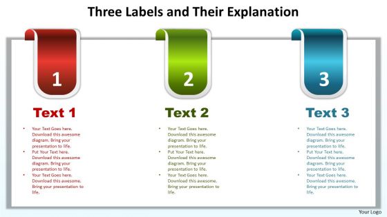 Three labels reb blue green with tabs and their explanation ppt slides diagrams templates powerpoint info graphics