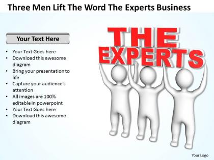 Three men lift the word the experts business ppt graphic icon