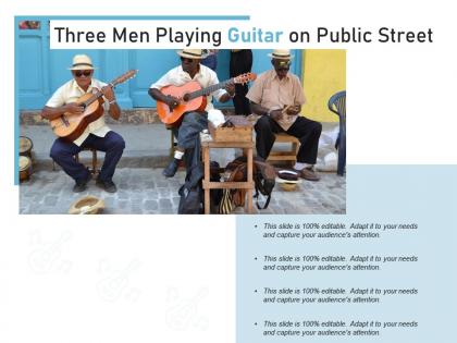 Three men playing guitar on public street