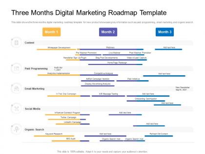 Three months digital marketing roadmap timeline powerpoint template
