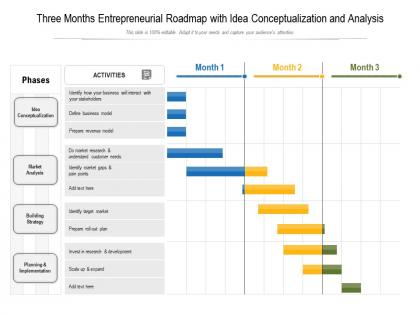 Three months entrepreneurial roadmap with idea conceptualization and analysis