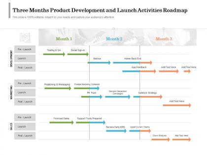 Three months product development and launch activities roadmap
