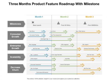 Three months product feature roadmap with milestone