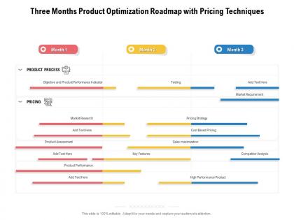 Three months product optimization roadmap with pricing techniques