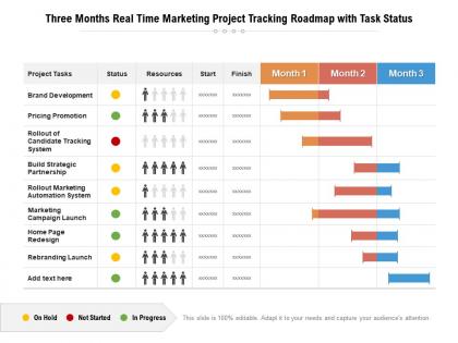 Three months real time marketing project tracking roadmap with task status