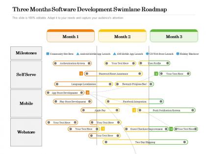 Three months software development swimlane roadmap