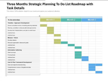 Three months strategic planning to do list roadmap with task details