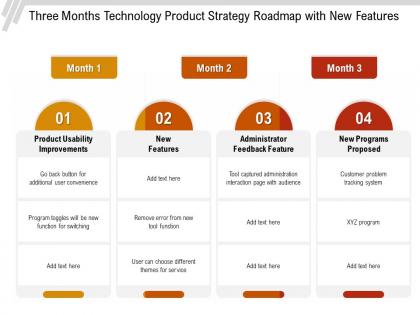 Three months technology product strategy roadmap with new features