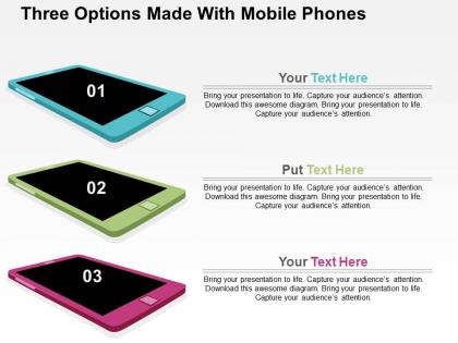 Three options made with mobile phones flat powerpoint design