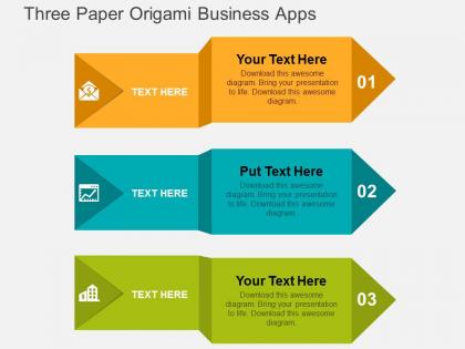 Three paper origami business apps flat powerpoint design