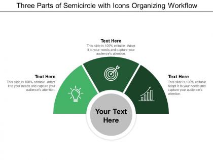 Three parts of semicircle with icons organizing workflow