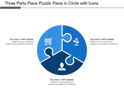 Three parts piece puzzle piece in circle with icons